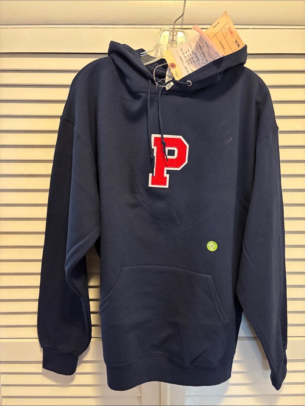Jerzees Navy Pullover Hoodie with Red 'P' Patch